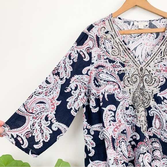 Charter Club Luxury 100% Linen Sequin Embellished Tunic Blouse Sz 2X - Picture 6 of 7